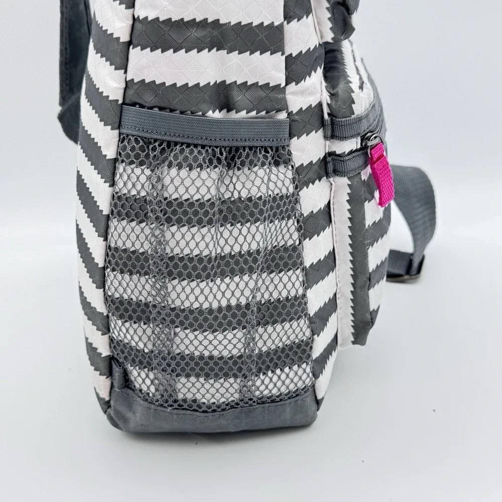Thirty One Sling Backpack Gray White Chevron Stripe Crossbody Bag Pink Accents